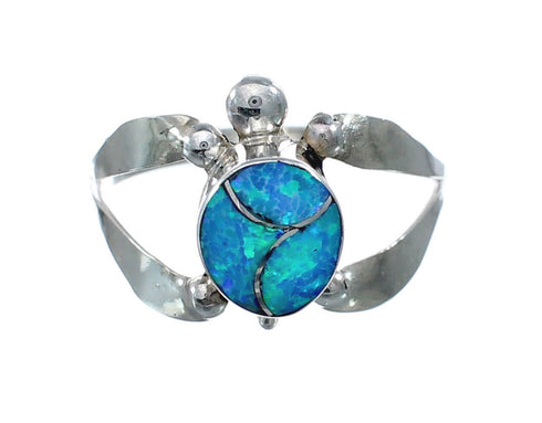 Native American Zuni Blue Opal Sterilng Silver Turtle Ring Size 6-1/2 AX128474